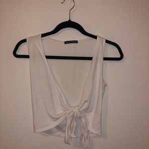 Brandy Melville White Tie-Front Crop Tank